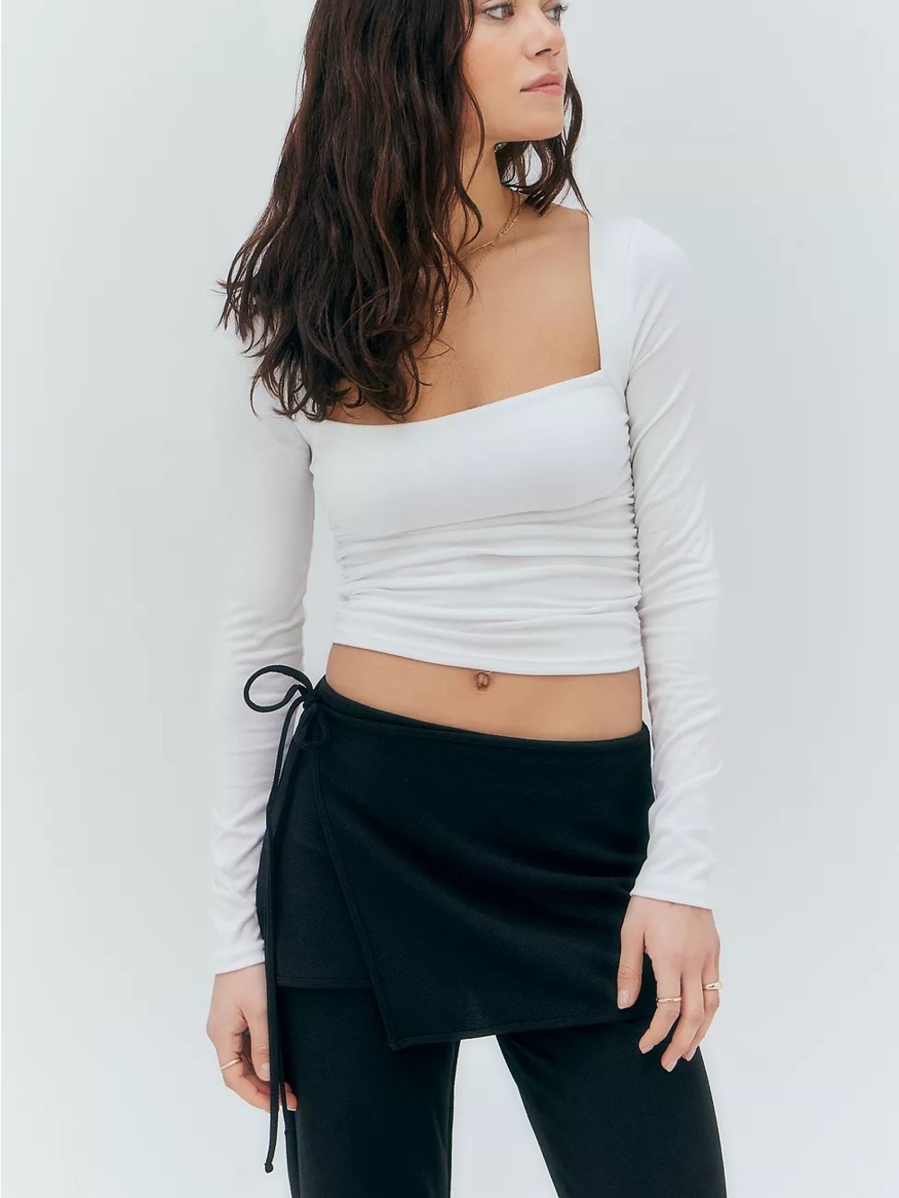 UO Silence + Noise Fitted Slim Fit Square Neck Long Sleeve Top Size Large